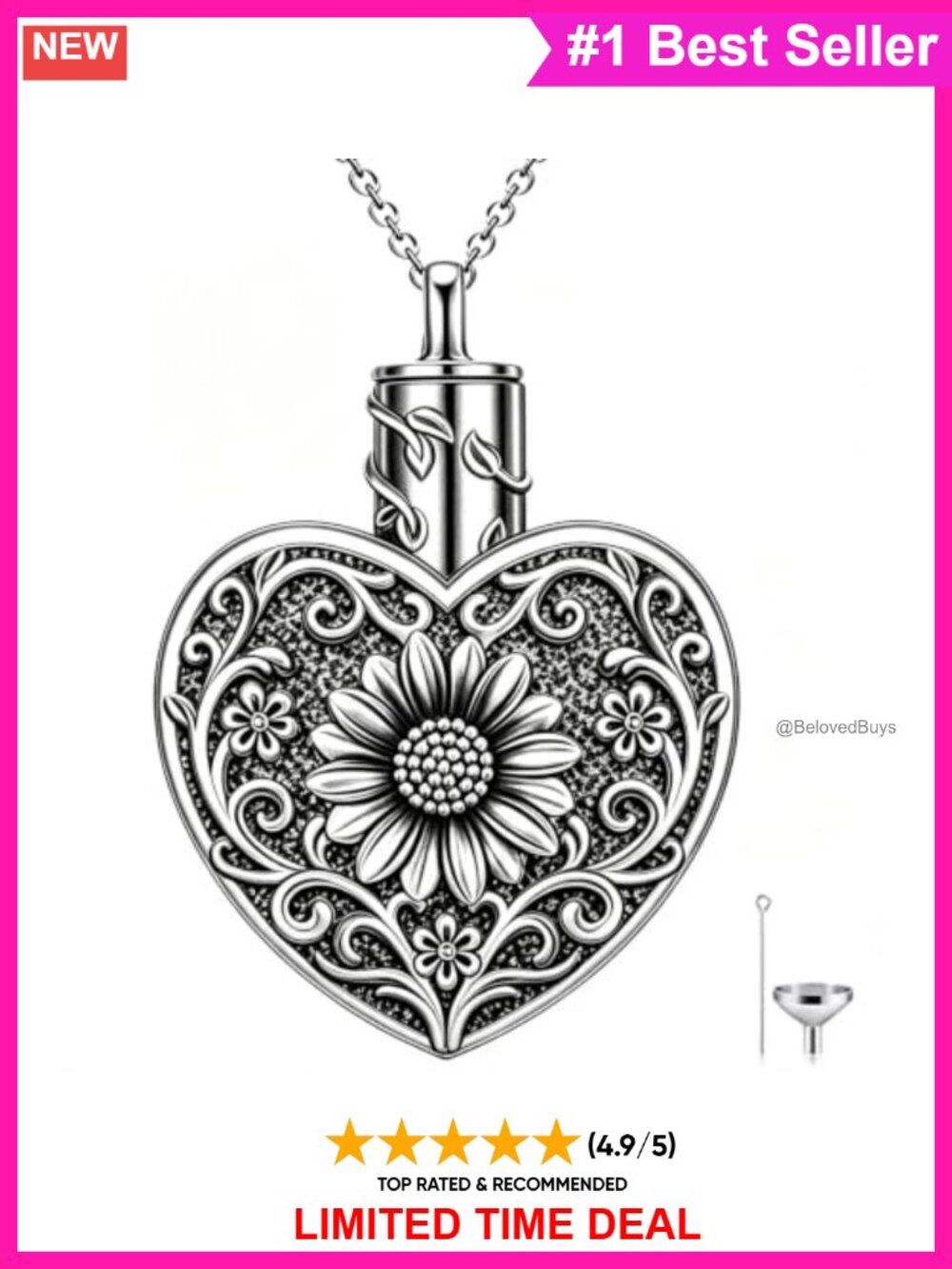 Sunflower Heart Urn Necklace for Ashes Women Memorial Jewelry